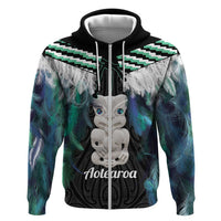 Aotearoa Korowai Motif Zip Hoodie Hei Tiki Poutama Maori Pattern LT14 Zip Hoodie Turquoise - Polynesian Pride