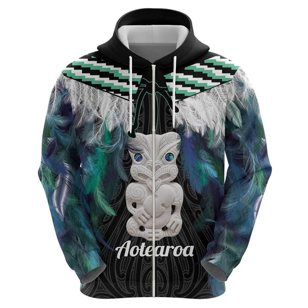 Aotearoa Korowai Motif Zip Hoodie Hei Tiki Poutama Maori Pattern LT14 - Polynesian Pride