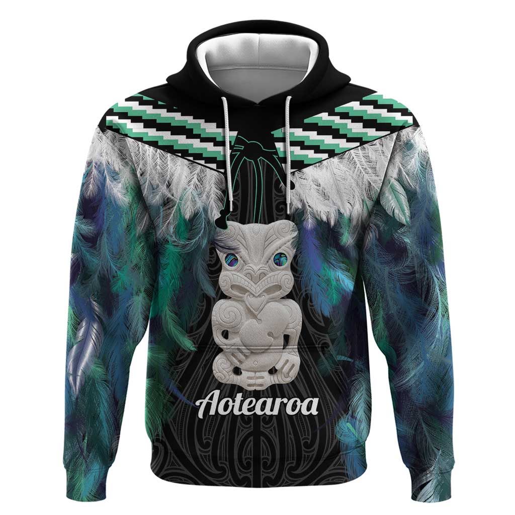 Aotearoa Korowai Motif Zip Hoodie Hei Tiki Poutama Maori Pattern LT14 Pullover Hoodie Turquoise - Polynesian Pride