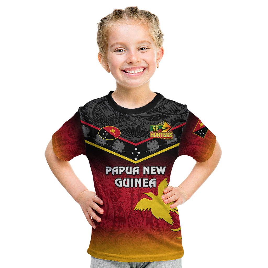 Papua New Guinea Rugby Kid T Shirt PNG Hunters Polynesian Black LT14 Black - Polynesian Pride