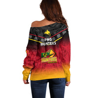 Papua New Guinea Rugby Off Shoulder Sweater PNG Hunters Polynesian Black LT14 - Polynesian Pride