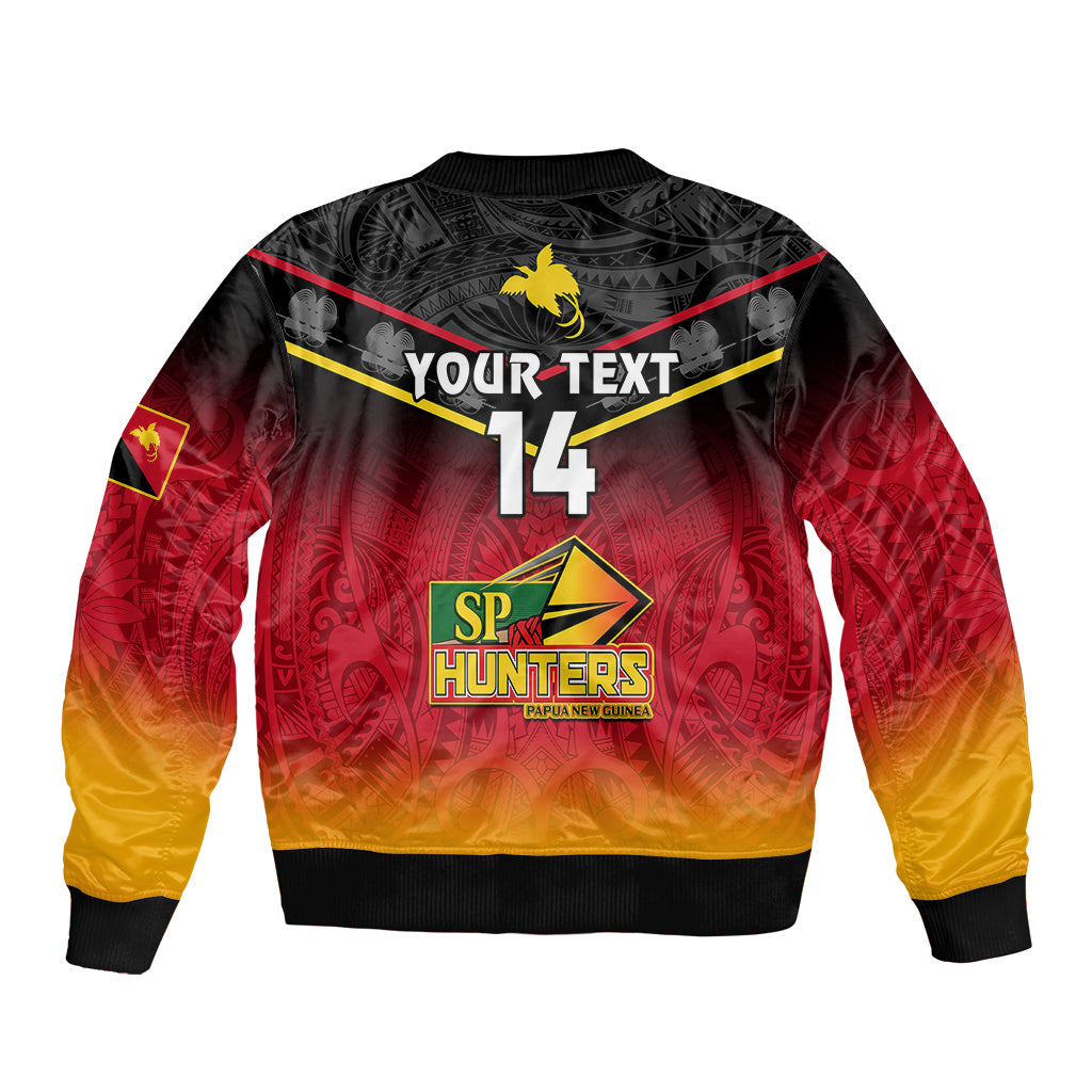 Personalised Papua New Guinea Rugby Bomber Jacket PNG Hunters Polynesian Black LT14 - Polynesian Pride