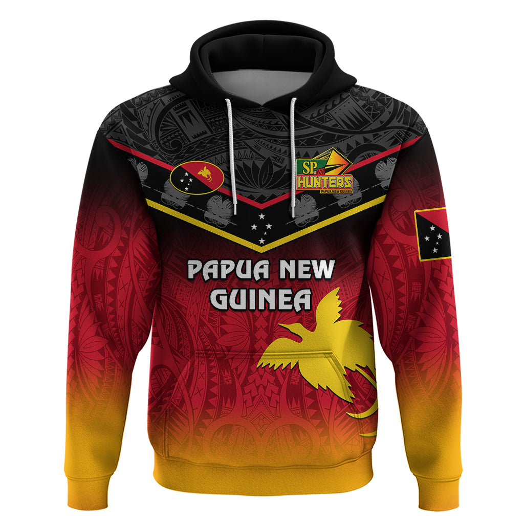 Custom Papua New Guinea Rugby Hoodie PNG Hunters Polynesian Black LT14 Pullover Hoodie Black - Polynesian Pride