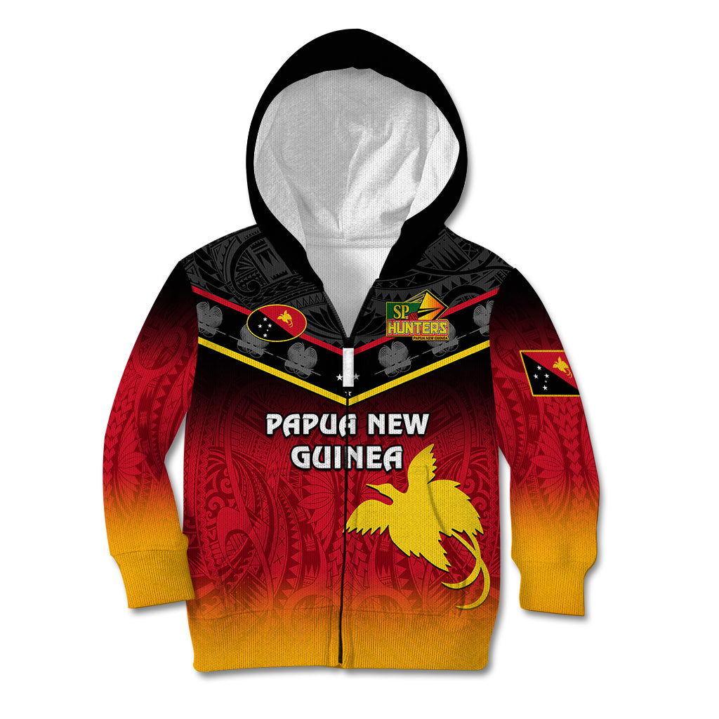 Personalised Papua New Guinea Rugby Kid Hoodie PNG Hunters Polynesian Black LT14 Zip Hoodie Black - Polynesian Pride