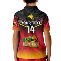 Personalised Papua New Guinea Rugby Kid Polo Shirt PNG Hunters Polynesian Black LT14 - Polynesian Pride