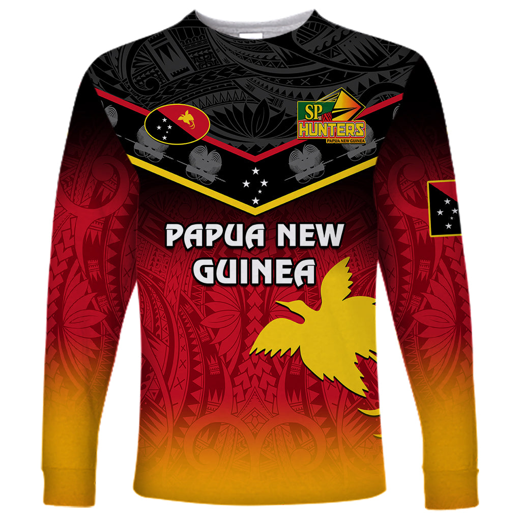 Personalised Papua New Guinea Rugby Long Sleeve Shirt PNG Hunters Polynesian Black LT14 Unisex Black - Polynesian Pride