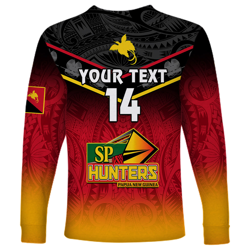 Personalised Papua New Guinea Rugby Long Sleeve Shirt PNG Hunters Polynesian Black LT14 - Polynesian Pride