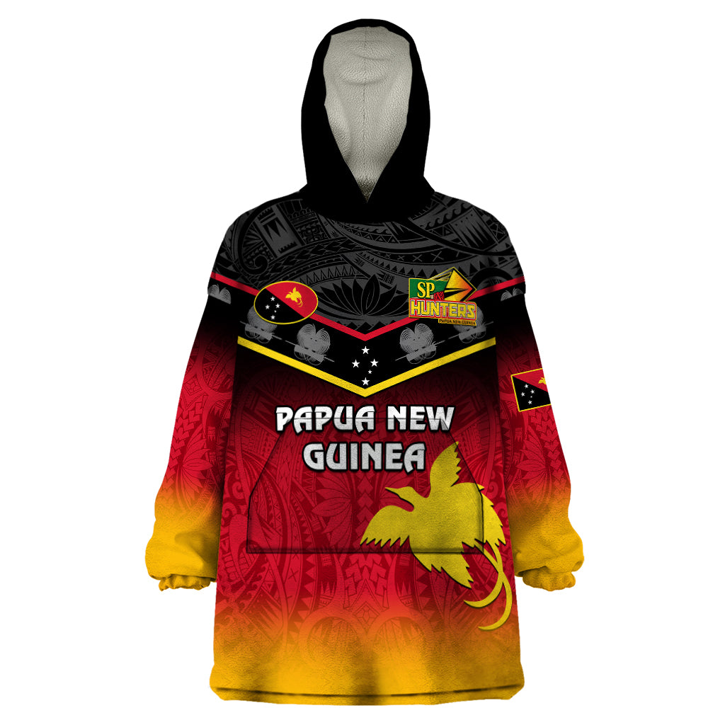 Personalised Papua New Guinea Rugby Wearable Blanket Hoodie PNG Hunters Polynesian Black LT14 One Size Black - Polynesian Pride