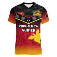Personalised Papua New Guinea Rugby Women V Neck T Shirt PNG Hunters Polynesian Black LT14 Female Black - Polynesian Pride