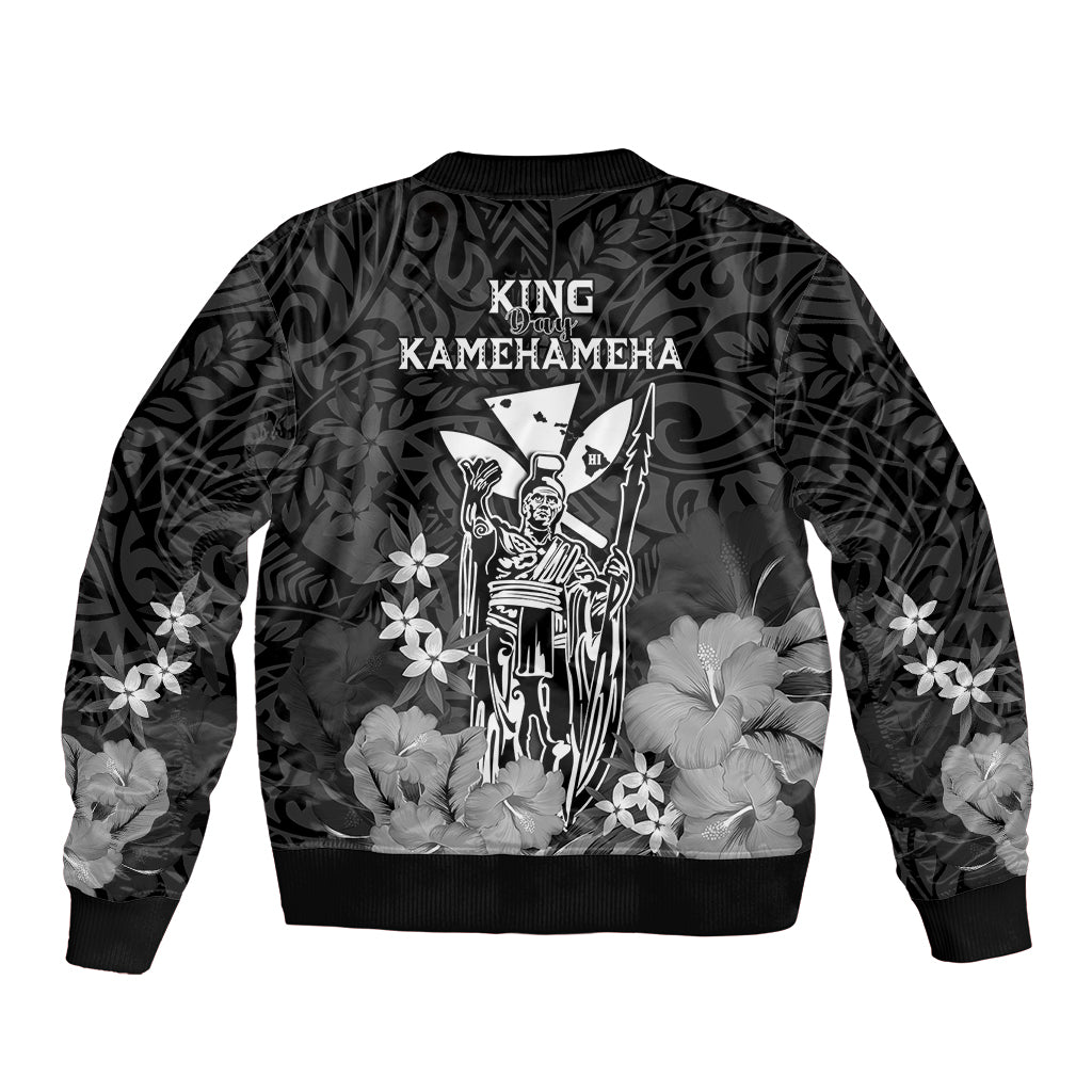 Polynesian Pride King Kamehameha Day Hawaii Bomber Jacket Polynesia Tribal Kanaka And Hibiscus Black LT14 - Polynesian Pride