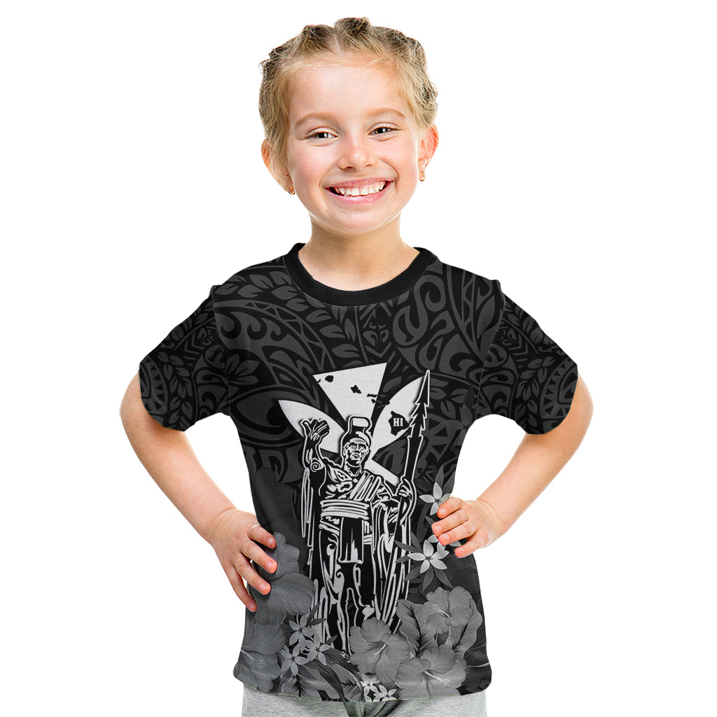 Polynesian Pride King Kamehameha Day Hawaii Kid T Shirt Polynesia Tribal Kanaka And Hibiscus Black LT14 Black - Polynesian Pride
