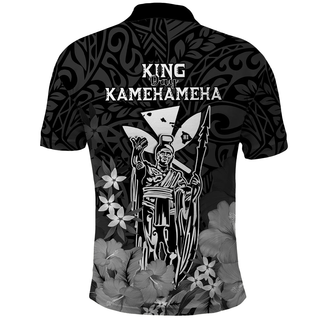 Polynesian Pride King Kamehameha Day Hawaii Polo Shirt Polynesia Tribal Kanaka and Hibiscus Black LT14 - Polynesian Pride