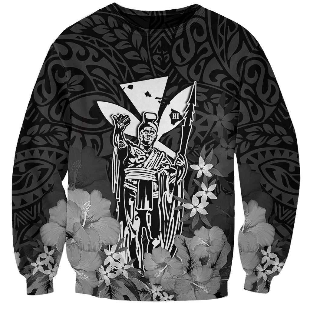 Personalised King Kamehameha Day Hawaii Sweatshirt Polynesia Tribal Kanaka And Hibiscus Black LT14 Unisex Black - Polynesian Pride