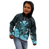 Polynesian Pride King Kamehameha Day Hawaii Kid Hoodie Polynesia Tribal Kanaka And Hibiscus Turquoise LT14 - Polynesian Pride
