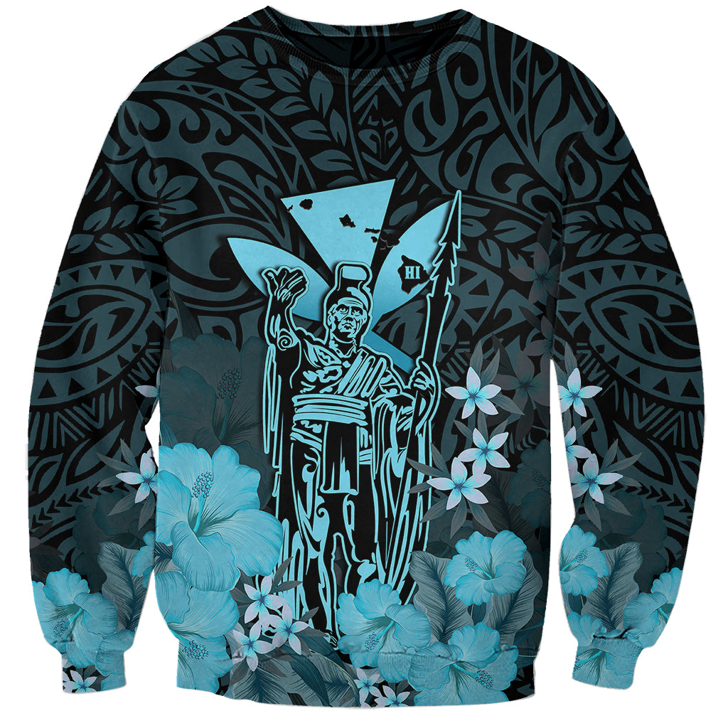 Polynesian Pride King Kamehameha Day Hawaii Sweatshirt Polynesia Tribal Kanaka And Hibiscus Turquoise LT14 Unisex Turquoise - Polynesian Pride