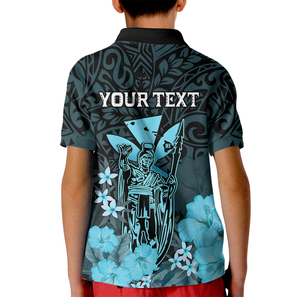 Personalised King Kamehameha Day Hawaii Kid Polo Shirt Polynesia Tribal Kanaka And Hibiscus Turquoise LT14 - Polynesian Pride