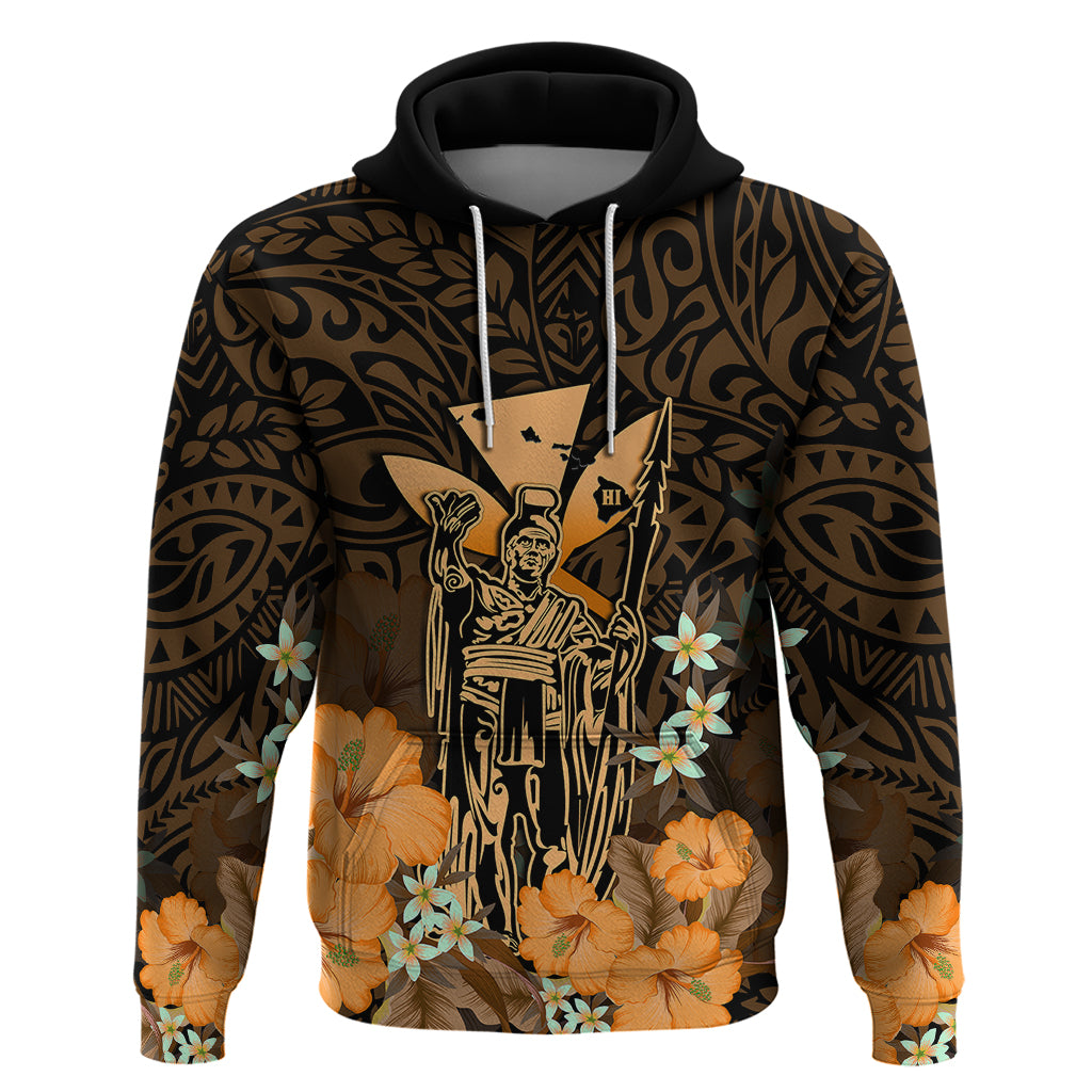 Polynesian Pride King Kamehameha Day Hawaii Hoodie Polynesia Tribal Kanaka and Hibiscus Gold LT14 Gold - Polynesian Pride