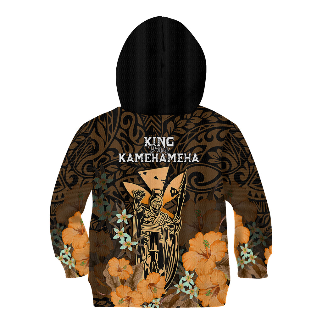 Polynesian Pride King Kamehameha Day Hawaii Kid Hoodie Polynesia Tribal Kanaka And Hibiscus Gold LT14 - Polynesian Pride