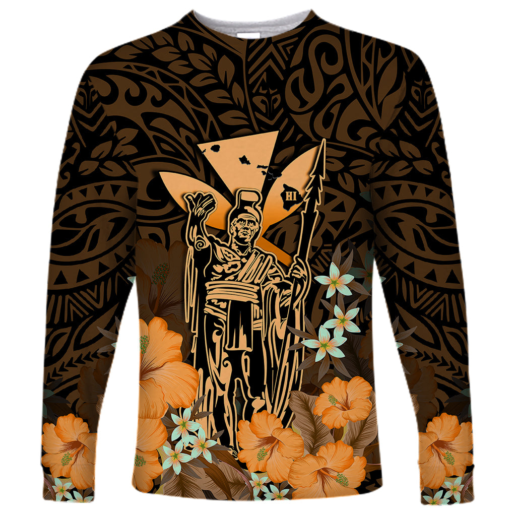 Polynesian Pride King Kamehameha Day Hawaii Long Sleeve Shirt Polynesia Tribal Kanaka And Hibiscus Gold LT14 Unisex Gold - Polynesian Pride