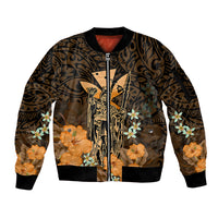 Polynesian Pride King Kamehameha Day Hawaii Sleeve Zip Bomber Jacket Polynesia Tribal Kanaka And Hibiscus Gold LT14 Unisex Gold - Polynesian Pride
