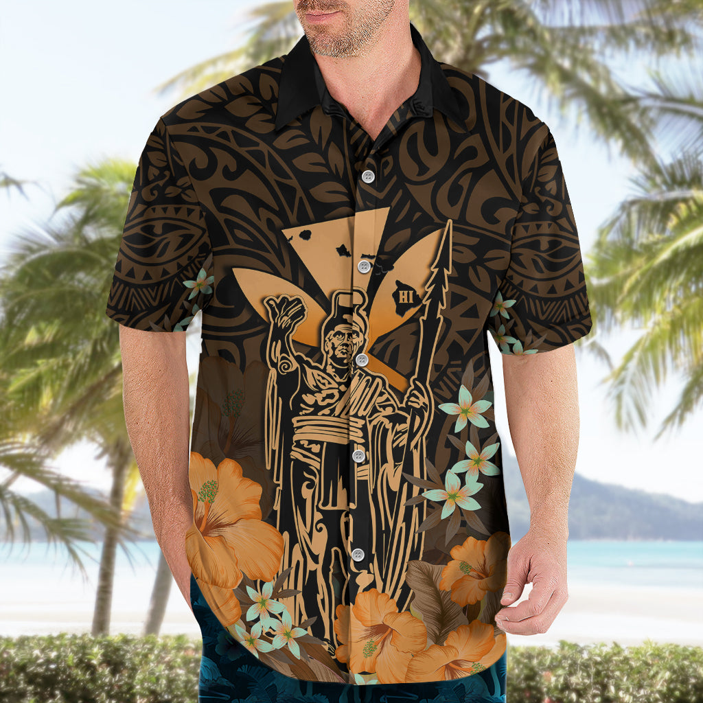 Personalised King Kamehameha Day Hawaii Hawaiian Shirt Polynesia Tribal Kanaka And Hibiscus Gold LT14 - Polynesian Pride