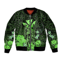 Polynesian Pride King Kamehameha Day Hawaii Bomber Jacket Polynesia Tribal Kanaka And Hibiscus Green LT14 Unisex Green - Polynesian Pride