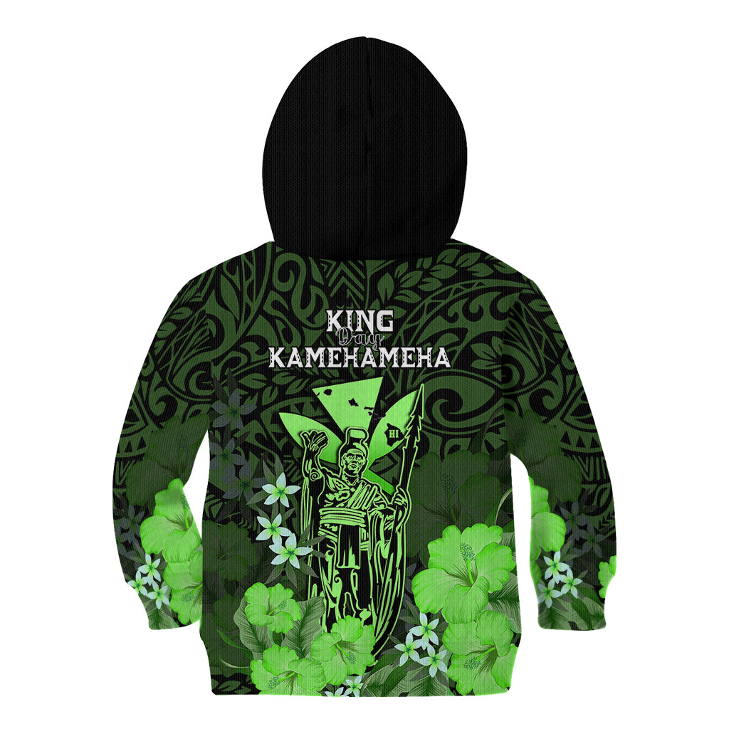 Polynesian Pride King Kamehameha Day Hawaii Kid Hoodie Polynesia Tribal Kanaka And Hibiscus Green LT14 - Polynesian Pride