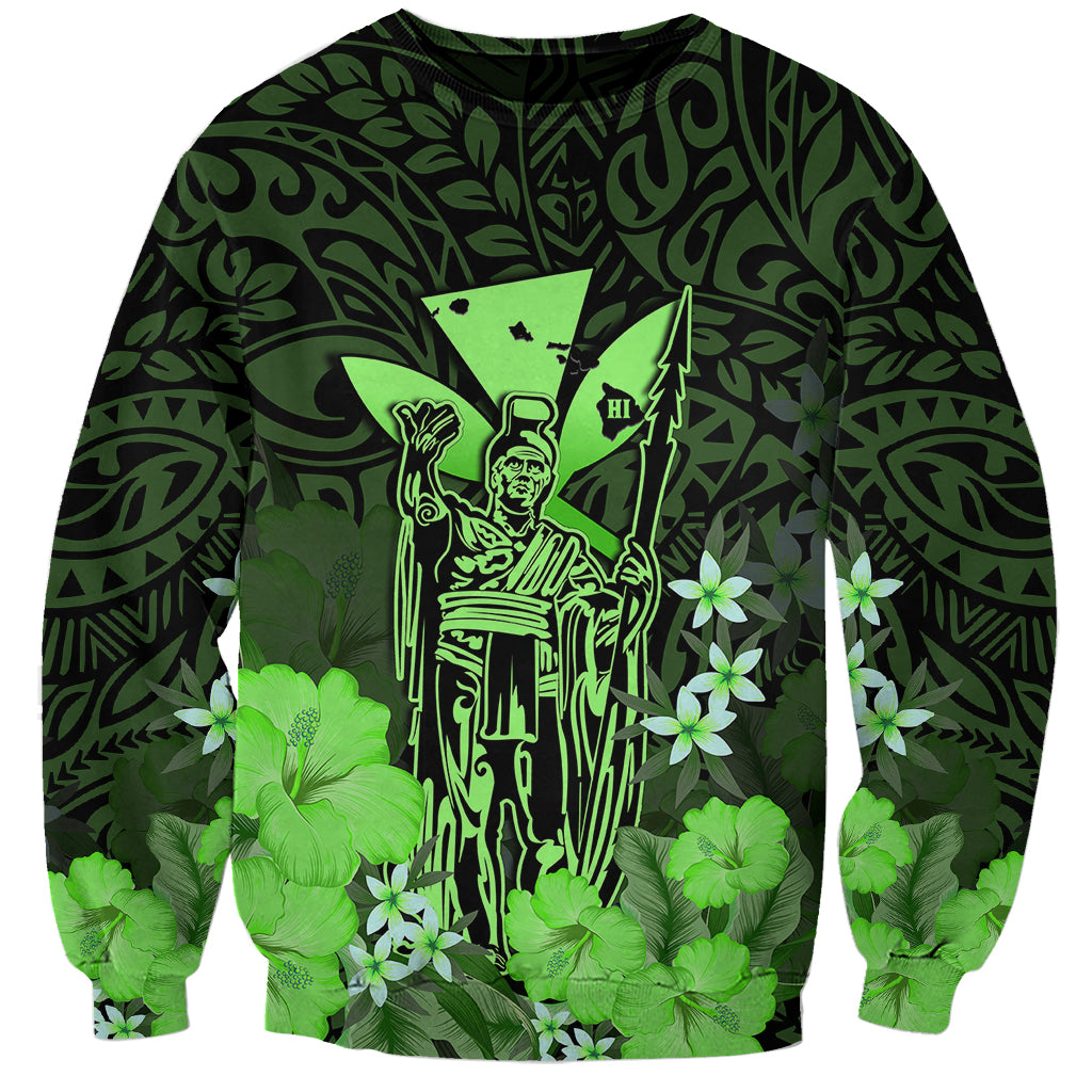 Polynesian Pride King Kamehameha Day Hawaii Sweatshirt Polynesia Tribal Kanaka And Hibiscus Green LT14 Unisex Green - Polynesian Pride