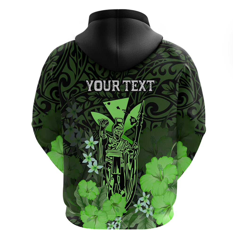 Custom King Kamehameha Day Hawaii Hoodie Polynesia Tribal Kanaka and Hibiscus Green LT14 - Polynesian Pride