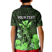 Personalised King Kamehameha Day Hawaii Kid Polo Shirt Polynesia Tribal Kanaka And Hibiscus Green LT14 - Polynesian Pride