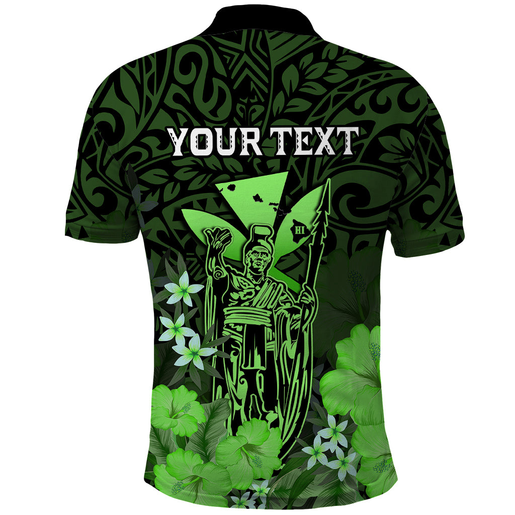 Custom King Kamehameha Day Hawaii Polo Shirt Polynesia Tribal Kanaka and Hibiscus Green LT14 - Polynesian Pride
