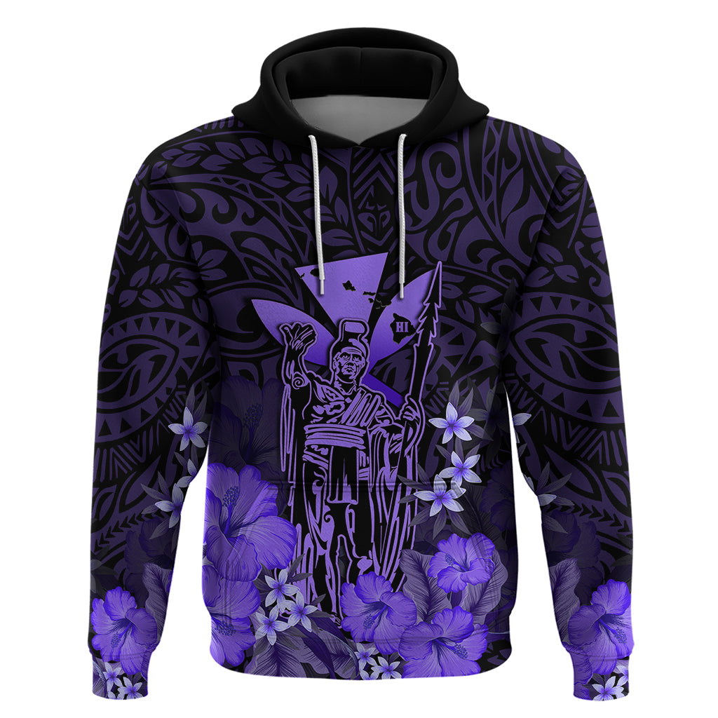 Polynesian Pride King Kamehameha Day Hawaii Hoodie Polynesia Tribal Kanaka and Hibiscus Purple LT14 Purple - Polynesian Pride