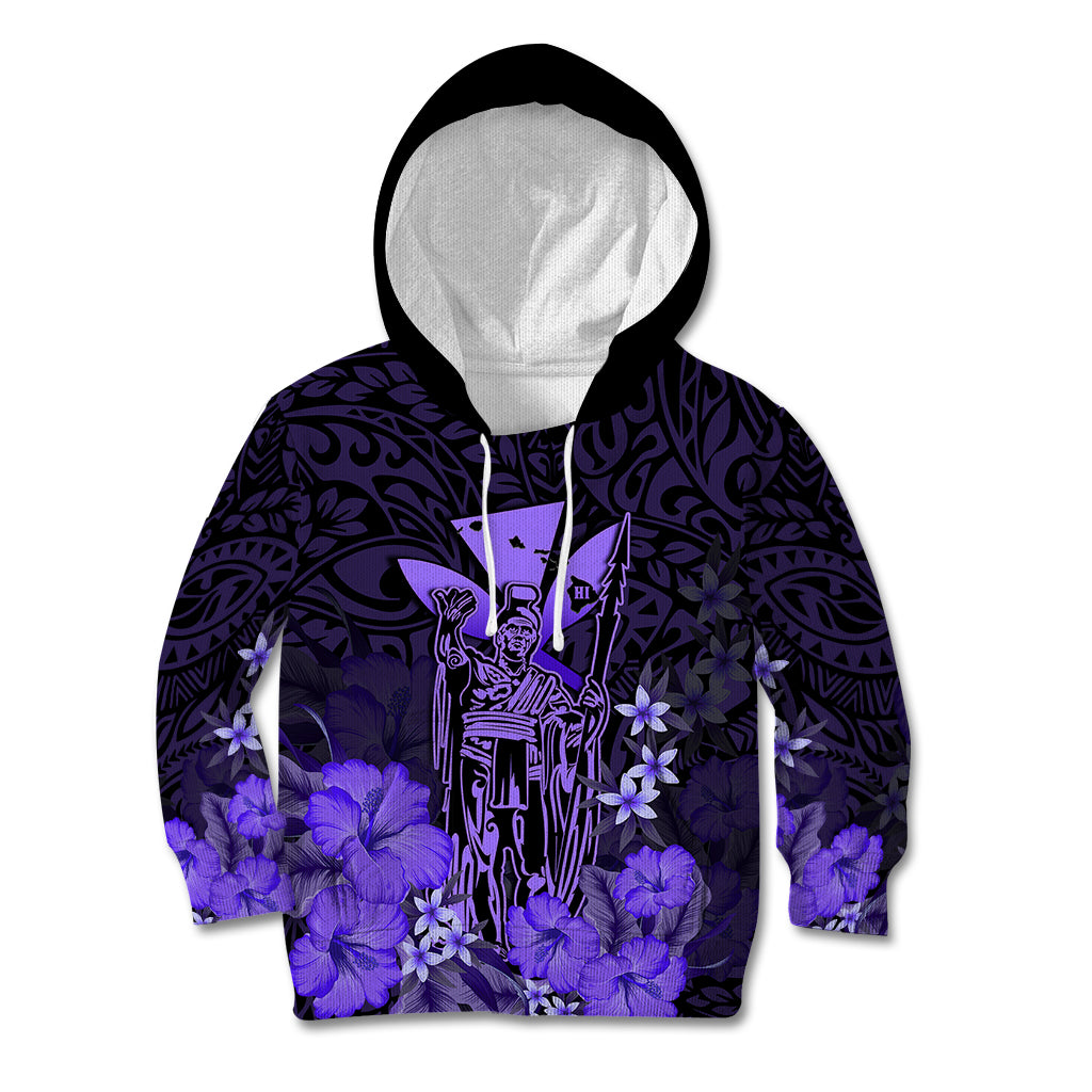 Polynesian Pride King Kamehameha Day Hawaii Kid Hoodie Polynesia Tribal Kanaka And Hibiscus Purple LT14 Hoodie Purple - Polynesian Pride