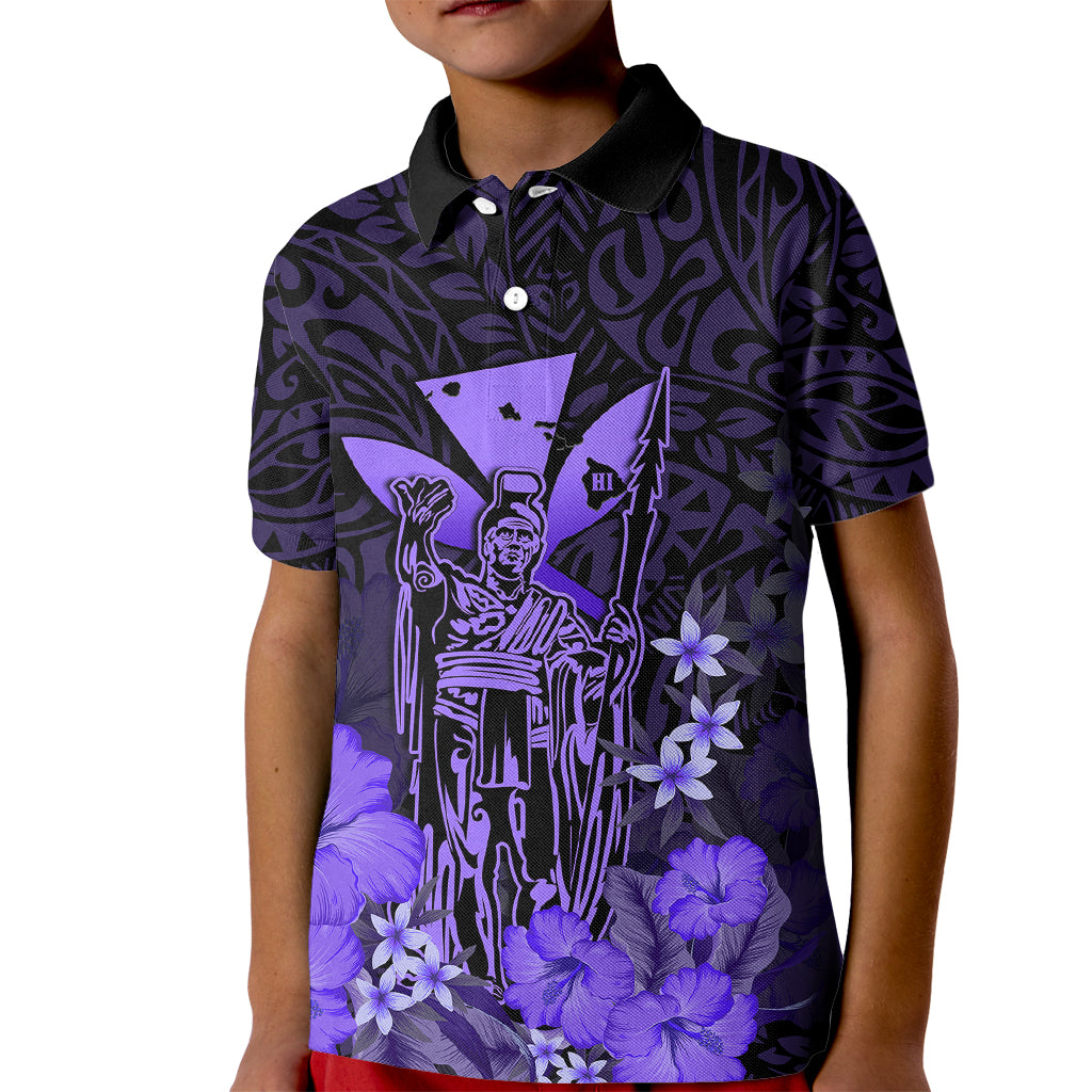 Polynesian Pride King Kamehameha Day Hawaii Kid Polo Shirt Polynesia Tribal Kanaka And Hibiscus Purple LT14 Kid Purple - Polynesian Pride