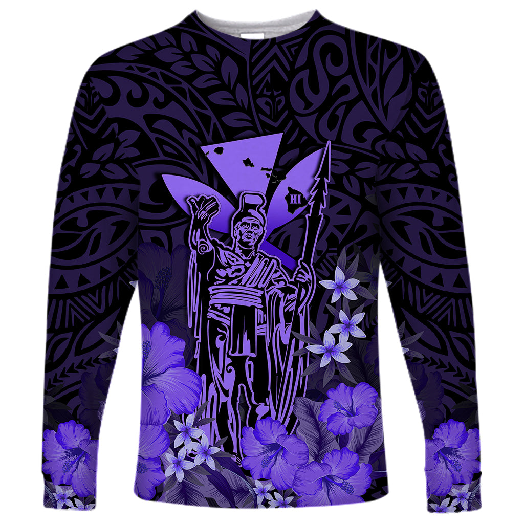 Polynesian Pride King Kamehameha Day Hawaii Long Sleeve Shirt Polynesia Tribal Kanaka And Hibiscus Purple LT14 Unisex Purple - Polynesian Pride