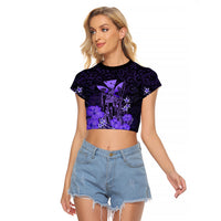 Polynesian Pride King Kamehameha Day Hawaii Raglan Cropped T Shirt Polynesia Tribal Kanaka And Hibiscus Purple LT14 Female Purple - Polynesian Pride