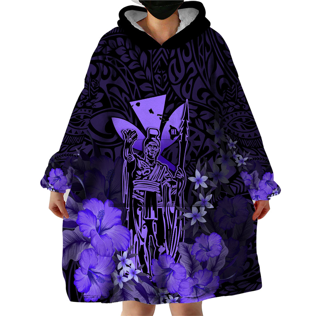 Polynesian Pride King Kamehameha Day Hawaii Wearable Blanket Hoodie Polynesia Tribal Kanaka And Hibiscus Purple LT14 - Polynesian Pride