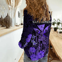Polynesian Pride King Kamehameha Day Hawaii Women Casual Shirt Polynesia Tribal Kanaka And Hibiscus Purple LT14 - Polynesian Pride
