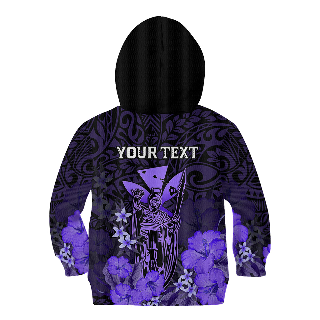 Personalised King Kamehameha Day Hawaii Kid Hoodie Polynesia Tribal Kanaka And Hibiscus Purple LT14 - Polynesian Pride