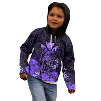 Personalised King Kamehameha Day Hawaii Kid Hoodie Polynesia Tribal Kanaka And Hibiscus Purple LT14 - Polynesian Pride