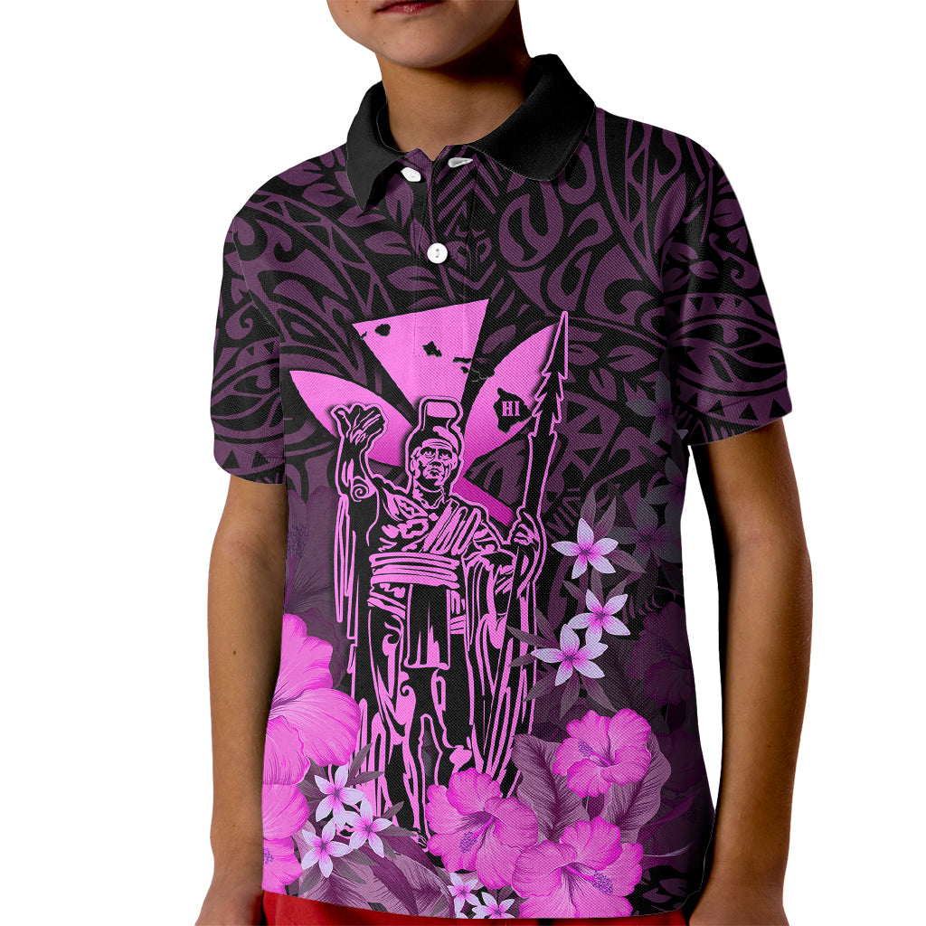 Polynesian Pride King Kamehameha Day Hawaii Kid Polo Shirt Polynesia Tribal Kanaka And Hibiscus Pink LT14 Kid Pink - Polynesian Pride