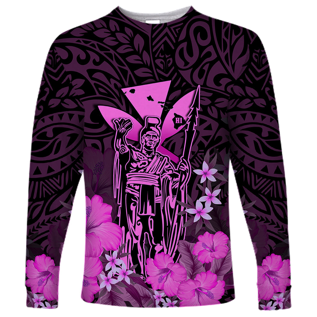 Polynesian Pride King Kamehameha Day Hawaii Long Sleeve Shirt Polynesia Tribal Kanaka And Hibiscus Pink LT14 Unisex Pink - Polynesian Pride