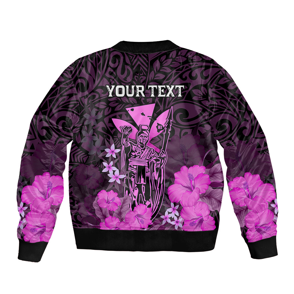 Personalised King Kamehameha Day Hawaii Bomber Jacket Polynesia Tribal Kanaka And Hibiscus Pink LT14 - Polynesian Pride
