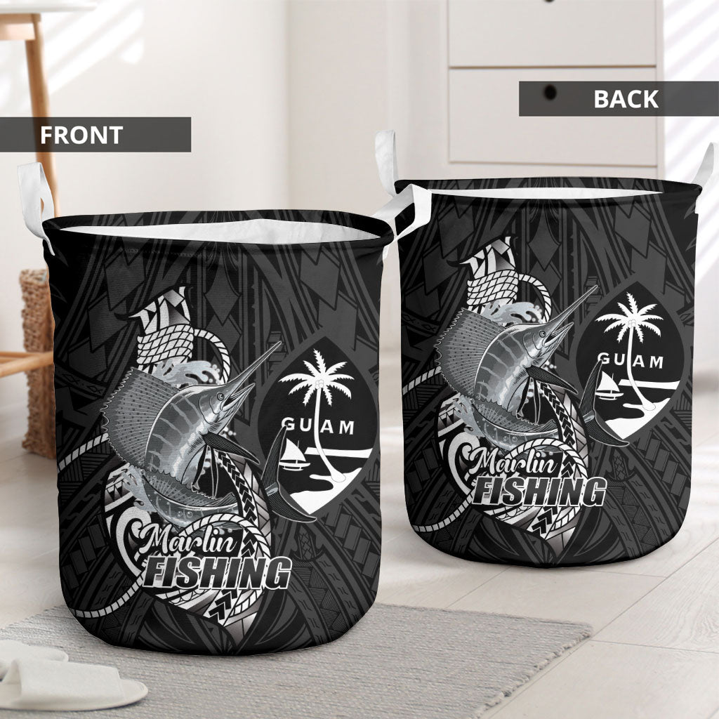 Guam Blue Marlin Fishing Laundry Basket Guahan Fish Hook Tattoo Black Version