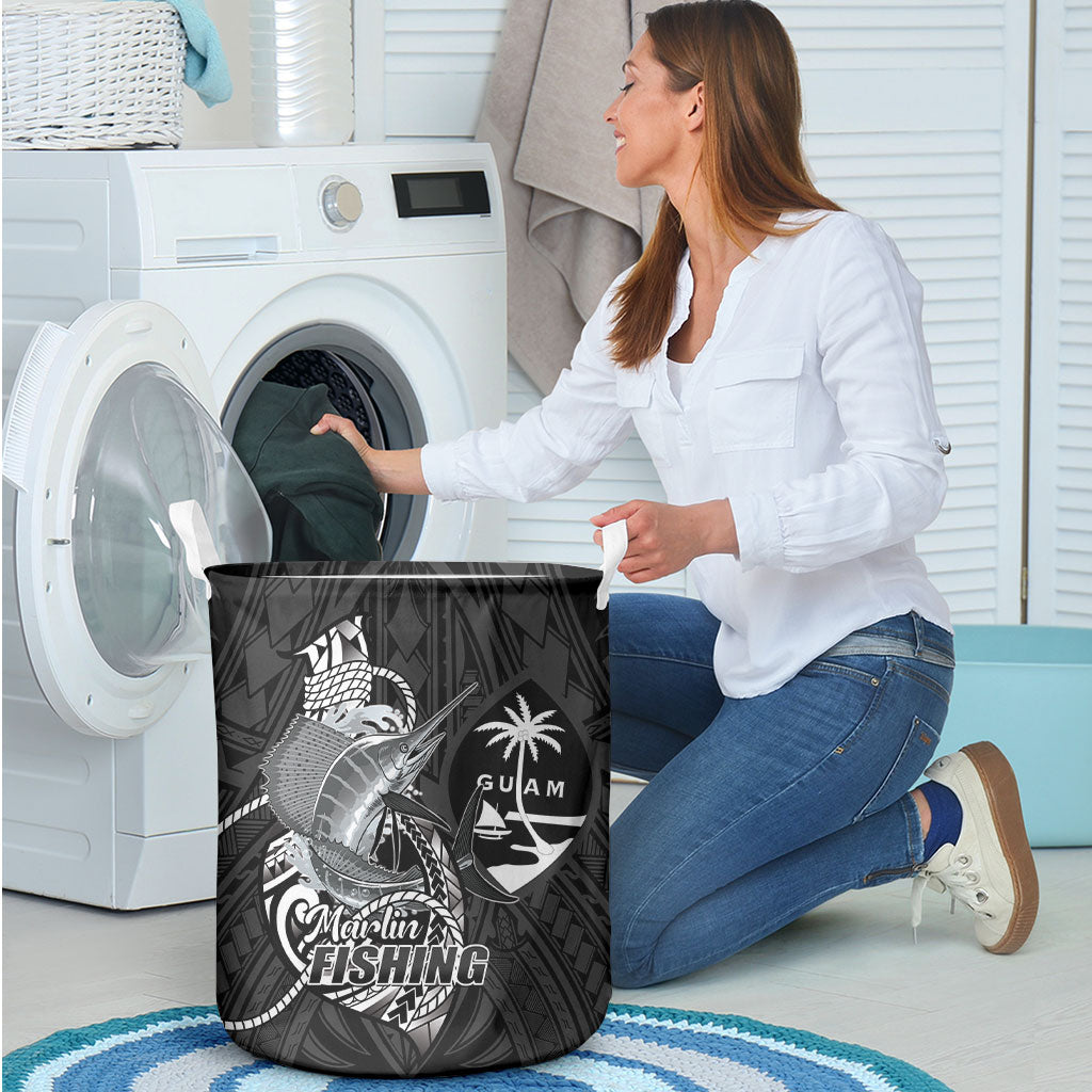 Guam Blue Marlin Fishing Laundry Basket Guahan Fish Hook Tattoo Black Version