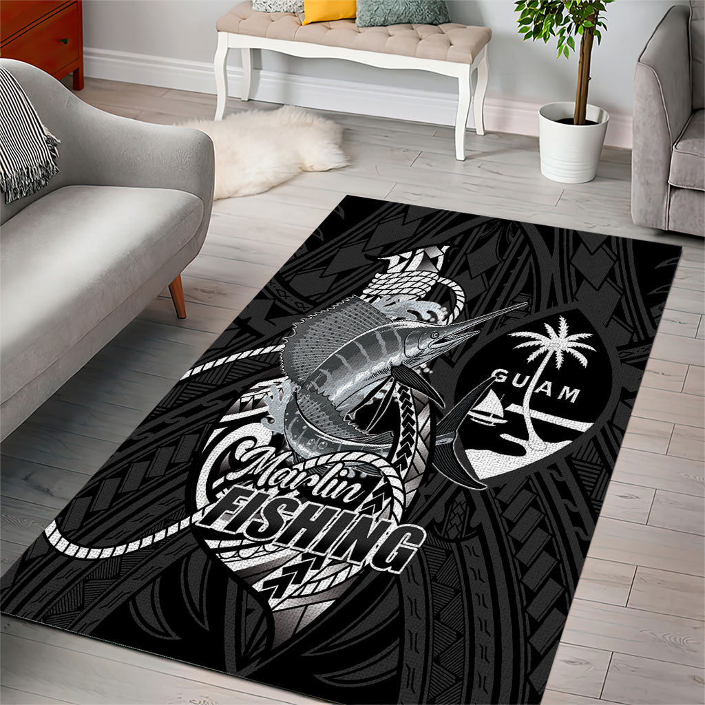 Guam Blue Marlin Fishing Area Rug Guahan Fish Hook Tattoo Black Version