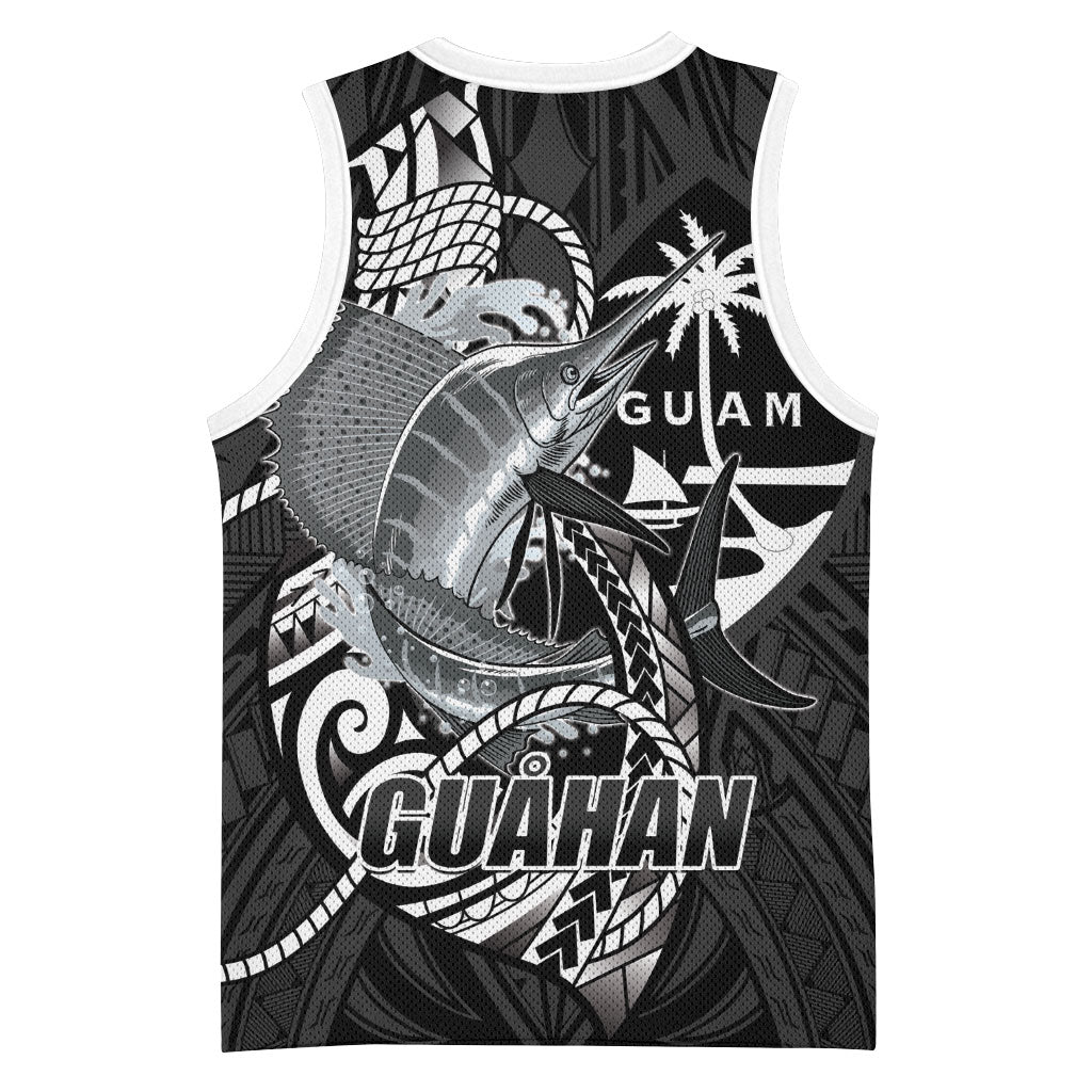 Guam Blue Marlin Fishing Basketball Jersey Guahan Fish Hook Tattoo Black Version