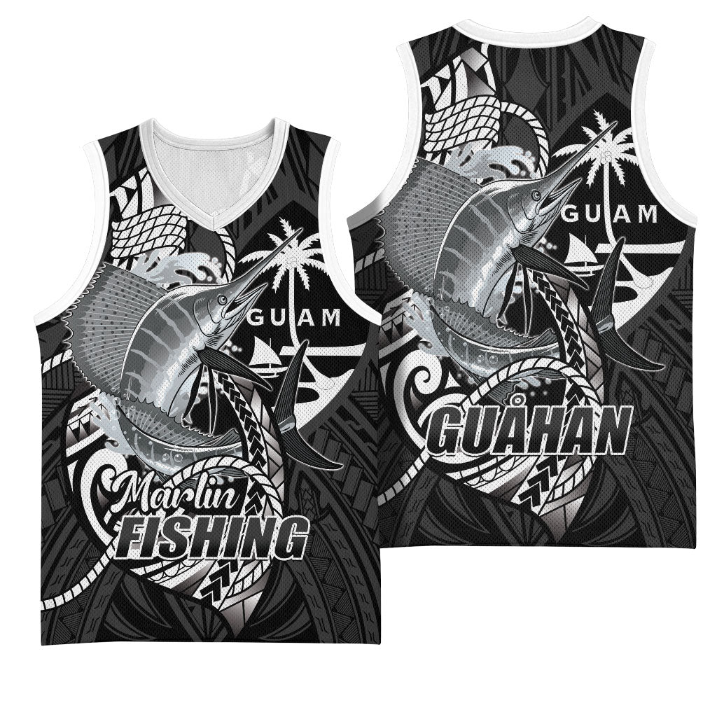Guam Blue Marlin Fishing Basketball Jersey Guahan Fish Hook Tattoo Black Version