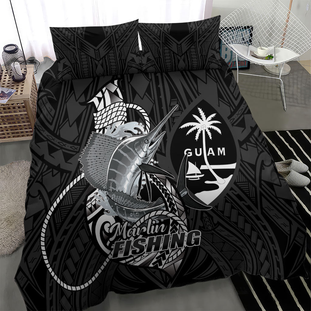 Guam Blue Marlin Fishing Bedding Set Guahan Fish Hook Tattoo Black Version