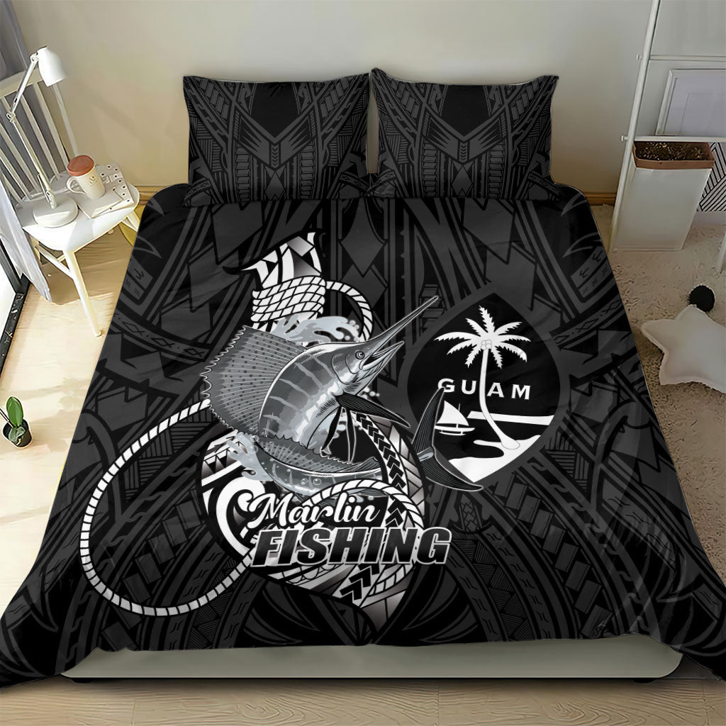Guam Blue Marlin Fishing Bedding Set Guahan Fish Hook Tattoo Black Version